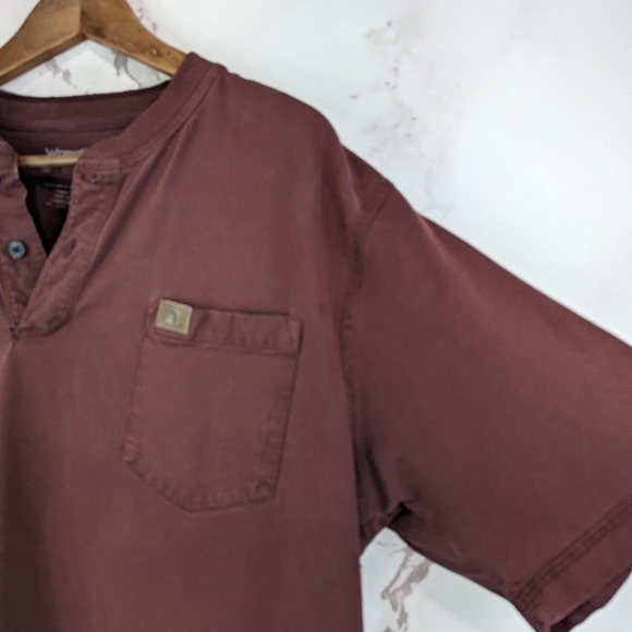 Wrangler T Shirt Men Large Red Henley Short Sleeve Button Riggs Workwear Pocket - Picture 9 of 9